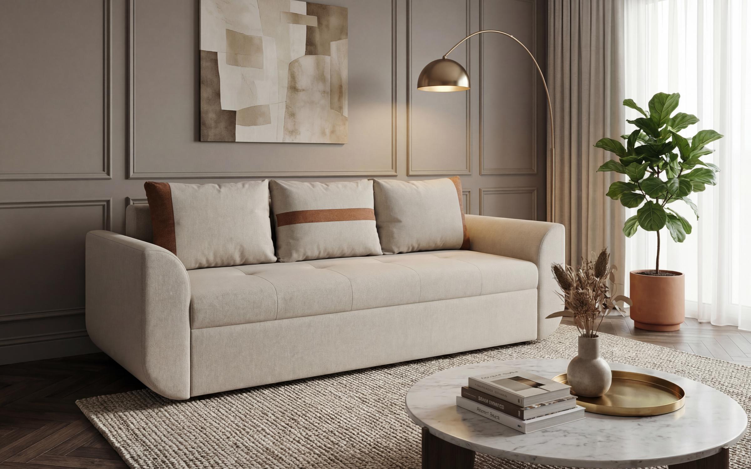 Canapea extensibila cu trei locuri Modus, ecru + portocaliu  2